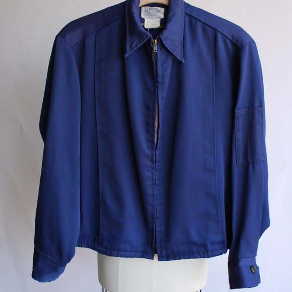 Vintage 1970s 1980s Mens Jacket, Boss Uniform Co. Navy Blue Work Jacket - Picture 2 of 10